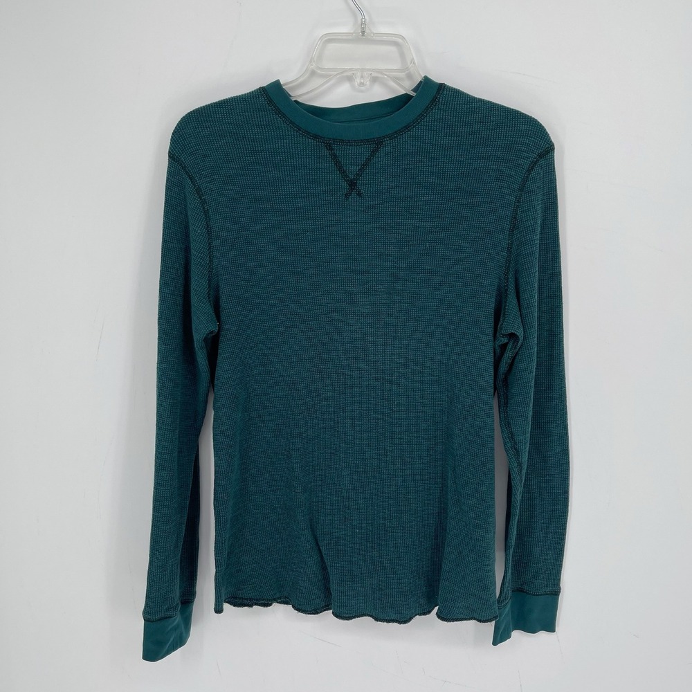 Helix Men's Teal Waffle Knit Thermal Crewneck Winter Long Sleeve Shirt Size L